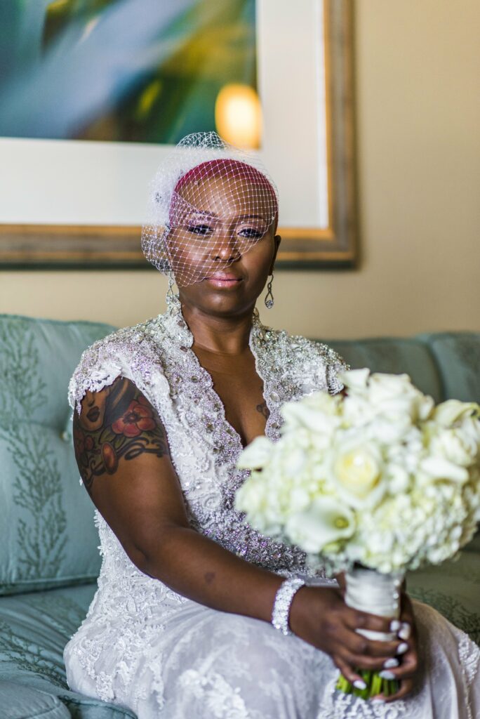 Bride’s dramatic bouquet at a wedding planned in Atlanta, Georgia.