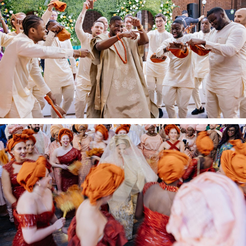 The Bride and Groom dance separately with their friends