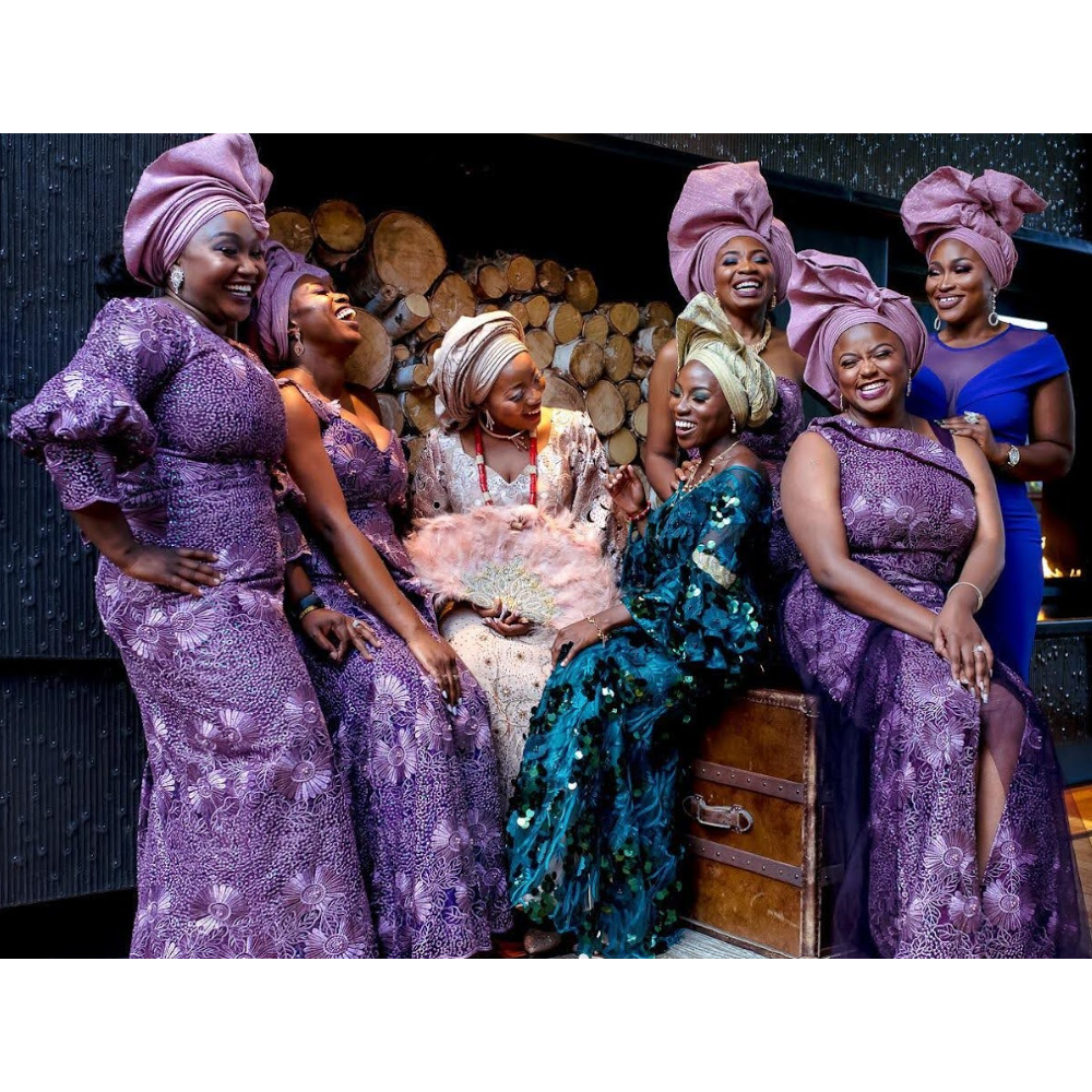 The Bride and Her Bridesmaids Nigerian Yoruba Traditional Attire