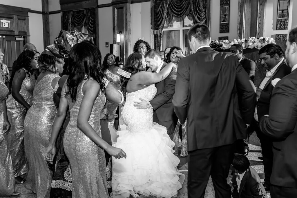 Bride Groom Couple Dance Guests Money Spraying
