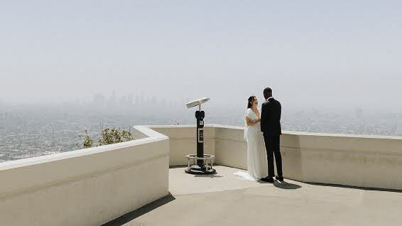 Bride Groom Overlooking LA Observatory Wedding Venue Romance