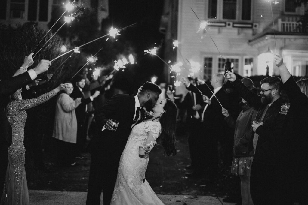 Wedding Send Off Bride Groom Guests Sparklers