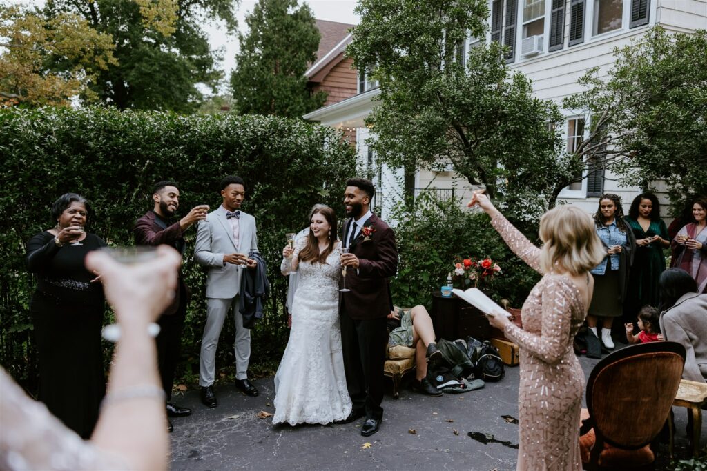 Wedding Toast Bride Groom Guests Raise Glasses