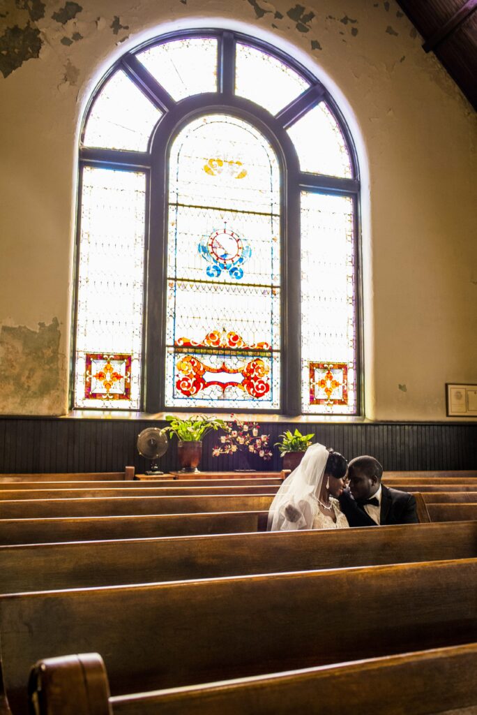 Bride and Groom Church Photo Before Wedding Ceremony