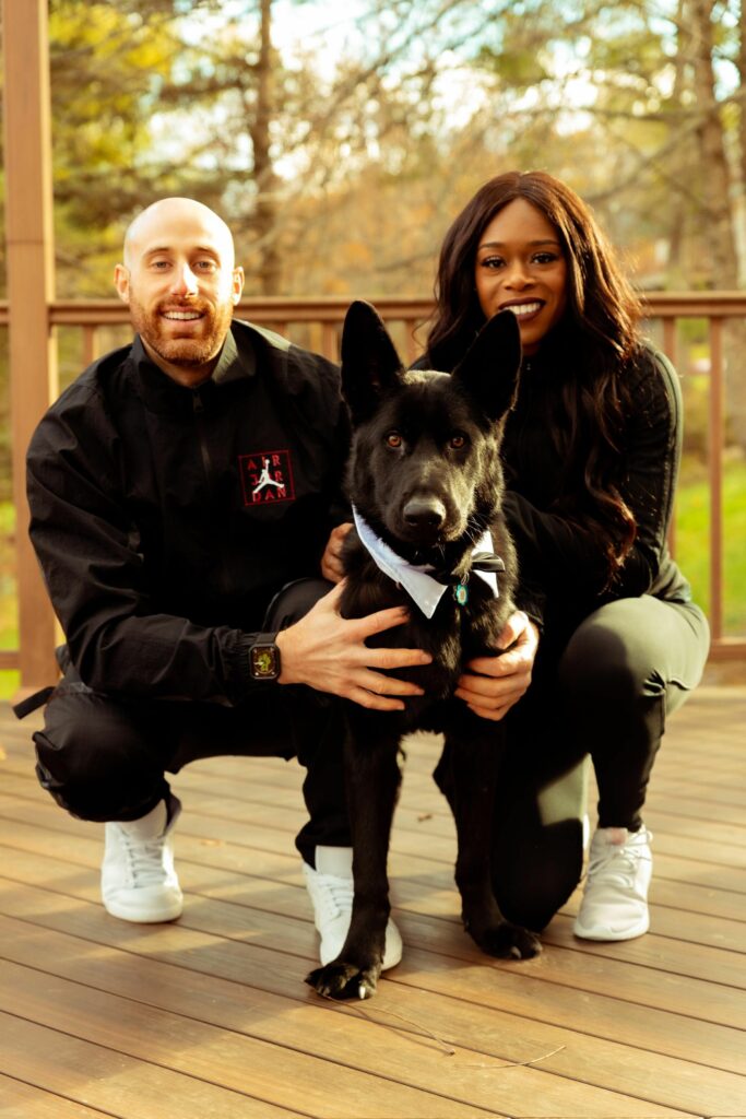 Couples Engagement Photo with Pet Dog