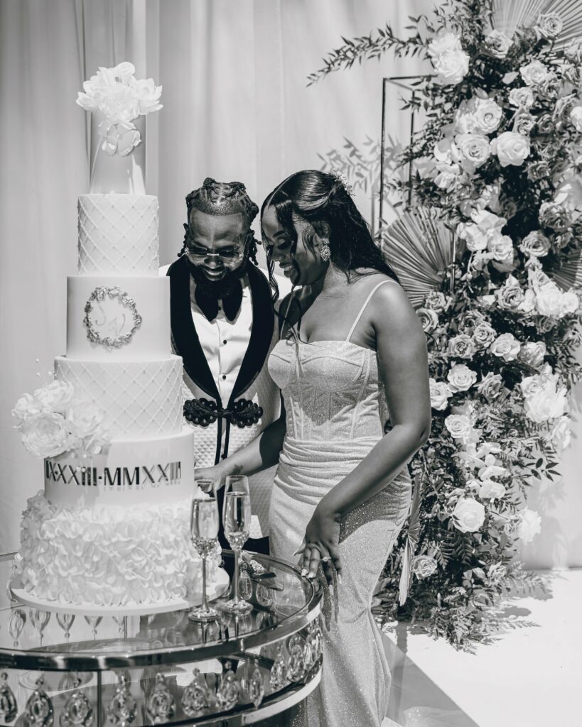 Bride and Groom Nigerian American Wedding Reception Cake Cutting Ceremony