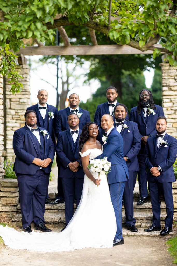 Bride Groom with Groomsmen Garden Wedding Day Photoshoot