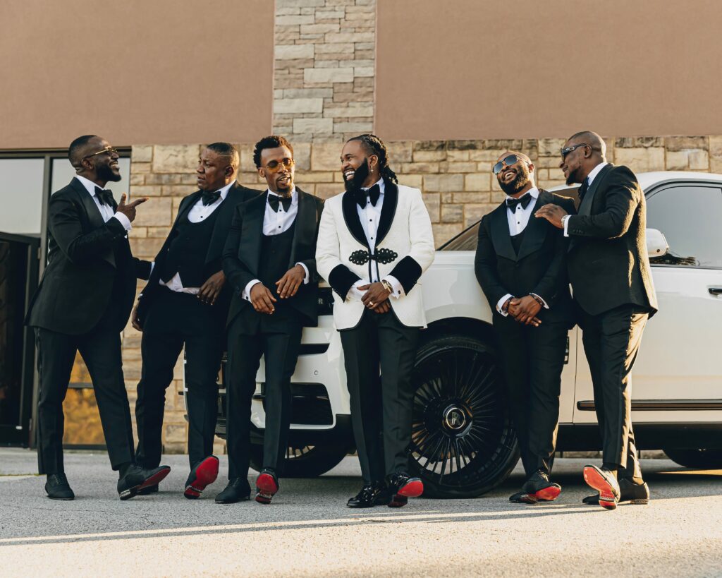 Groom chilling with Groomsmen Nigerian American Wedding