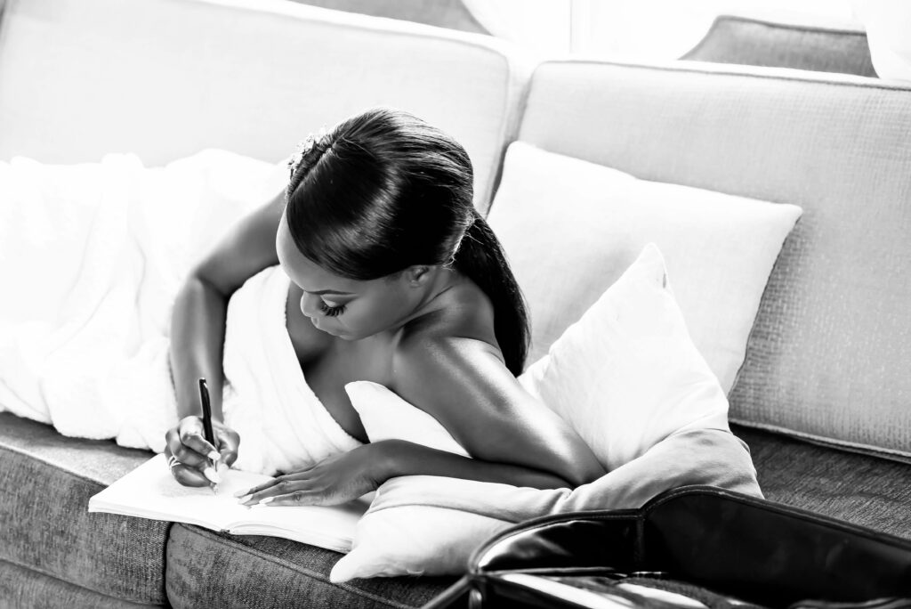 Bride Writing Wedding Vows Check