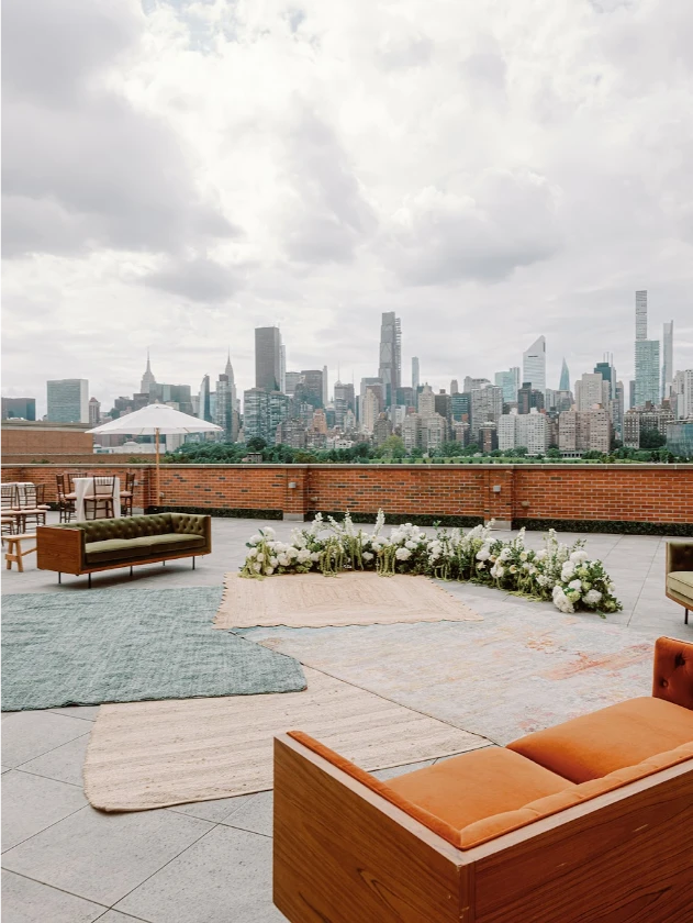 summer rooftop wedding reception setup